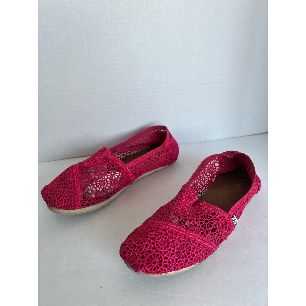 Toms Women’s Alpargata Moroccan Dark Pink Crochet Natural Cotton Flat Shoes Sz 8